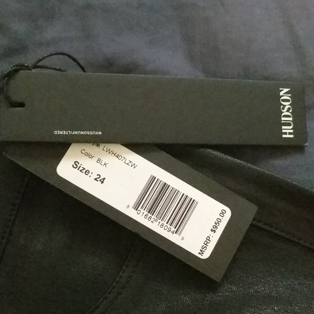 Hudson Barbara Stretch Leather Jeans Pants Black - Picture 6 of 8